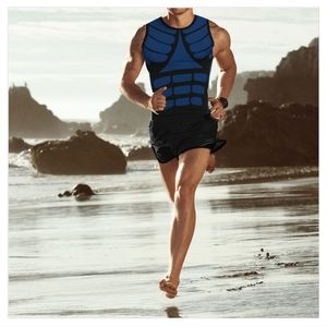 Ryan Blue and Black Color Block Pattern Compression Tank Top